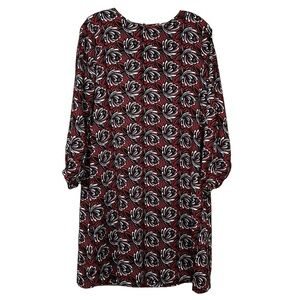 Loft Small Dress Long Sleeve Boho Boatneck Shift Dress Floral Print G3